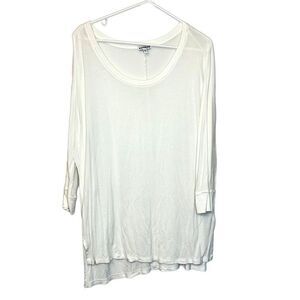 Express Scoop Neck 3/4 Sleeves Drop Shoulder Rayon Hi-Low Hem White Tunic Large